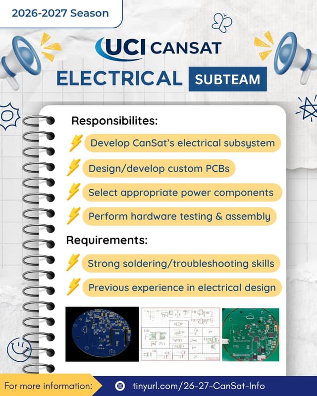 UCI CanSat electrical subteam recruitment flyer