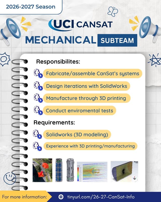 UCI CanSat mechanical subteam recruitment flyer