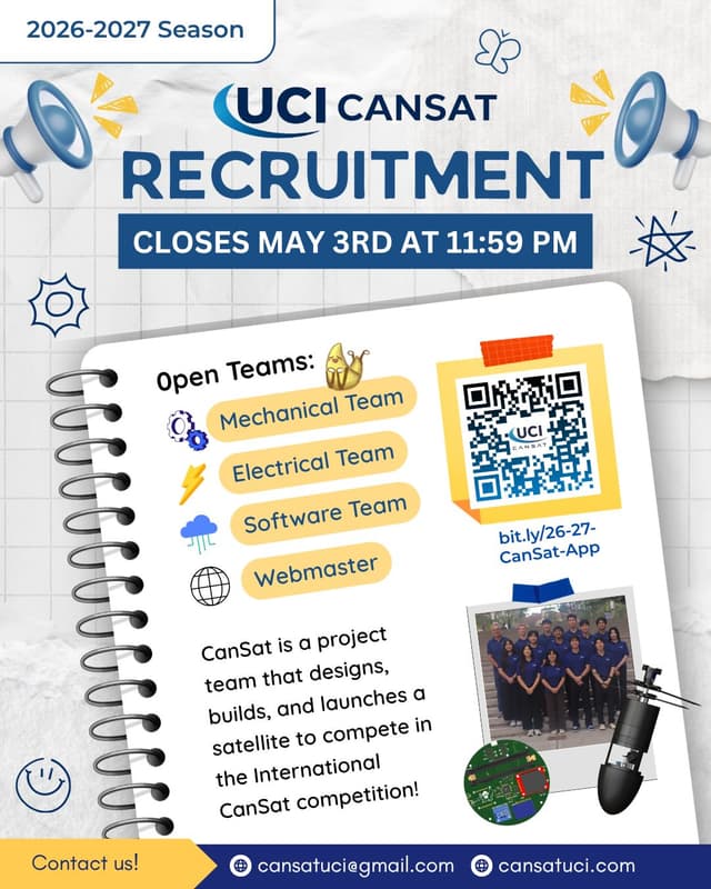 UCI CanSat 2026-2027 recruitment overview flyer